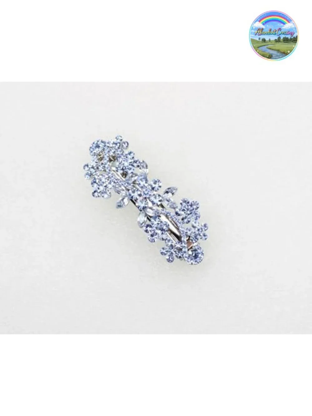 Rhinestone Crystal Flower Hair Barrette Clip Rhodium Plated Alloy